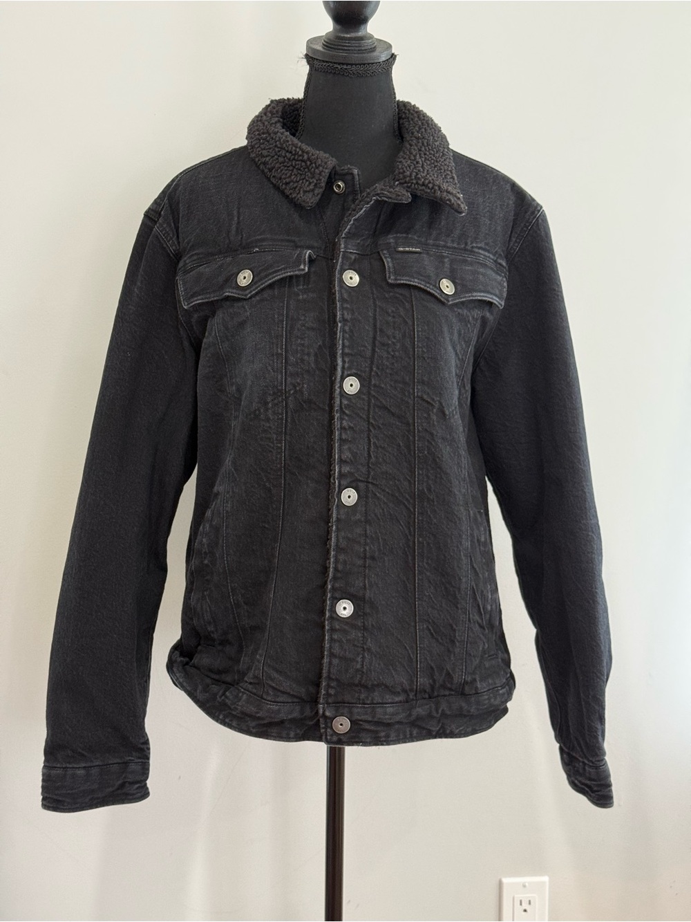 Raw G Star XL Men's Black Sherpa Collar Denim Jacket